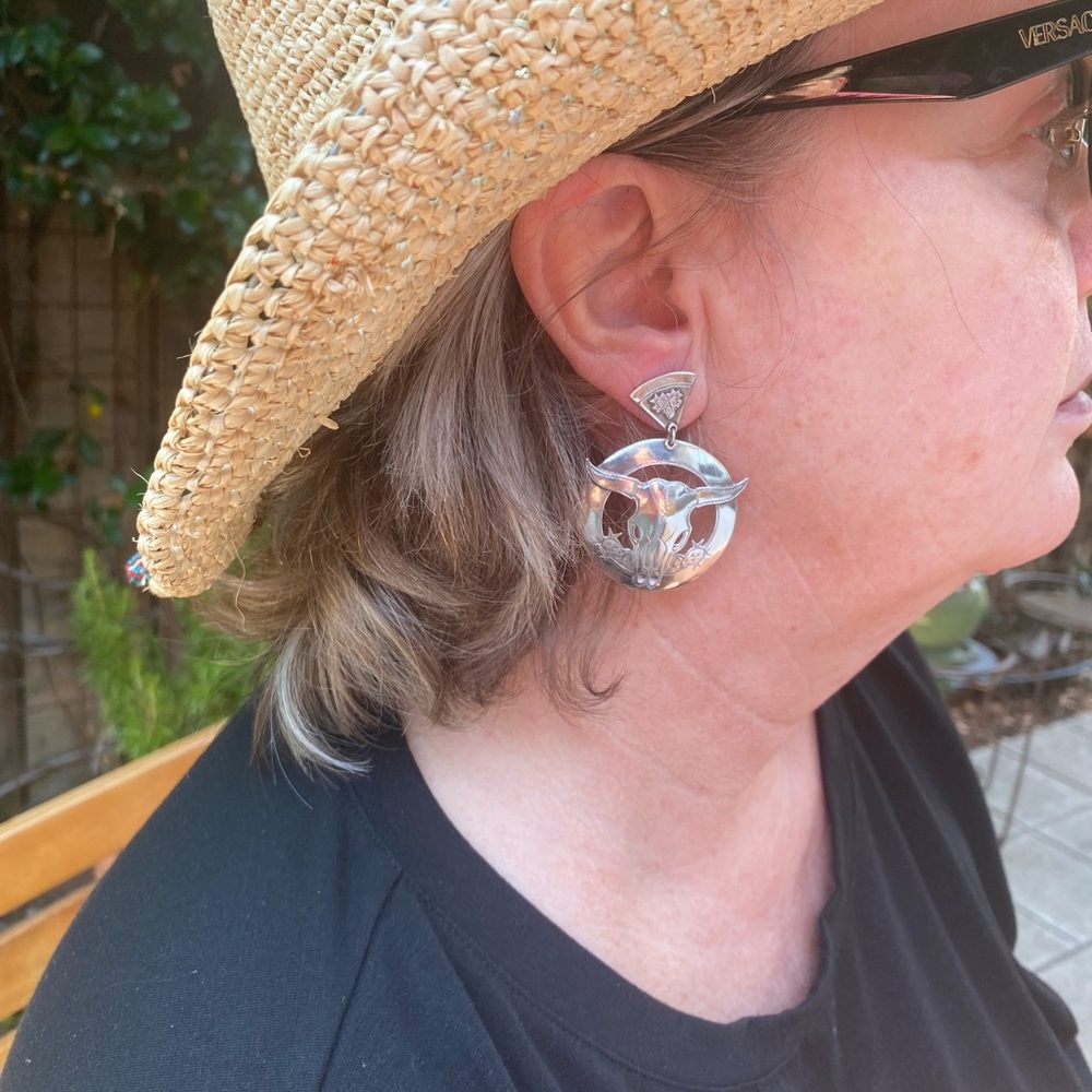 Southwestern Steer head Silver Earrings